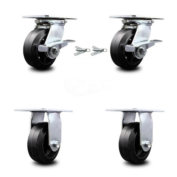 Service Caster 5 Inch Rubber on Steel Caster Brakes/Swivel Locks and 2 Rigid SCC, 2PK SCC-35S520-RSB-SLB-BSL-2-R-2 - main